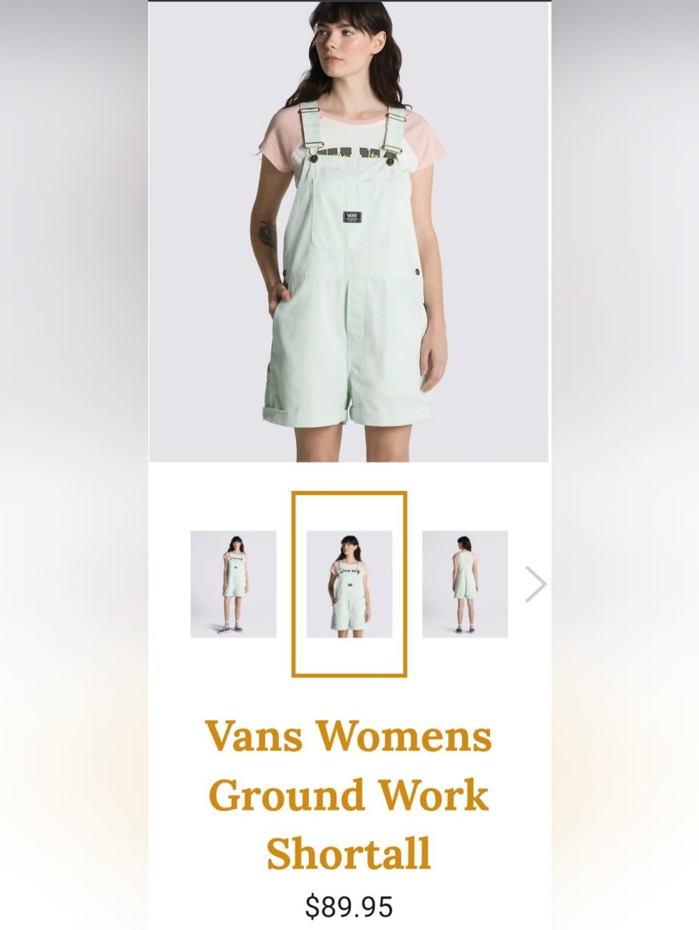 NWT Vans Ground Work Shortalls Mint Green Canvas Overalls Size Small Pastels $75